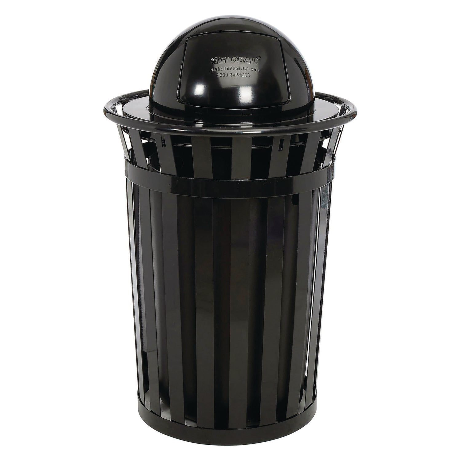 global-industrial-outdoor-slatted-steel-trash-can-dome-lid-36-gal-black-gbe261944bk_1